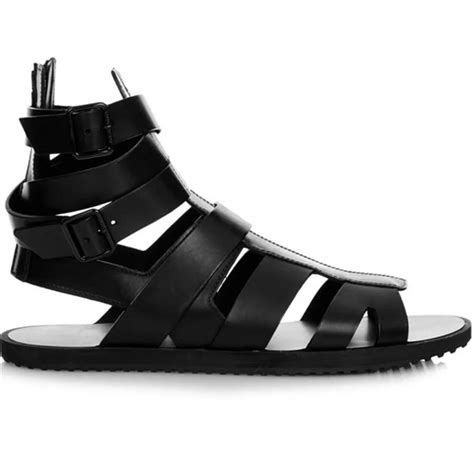 2018 Summer Men Genuine Leather Gladiator Sandals Cowhide Patchwork Classics Open Toe High Roma