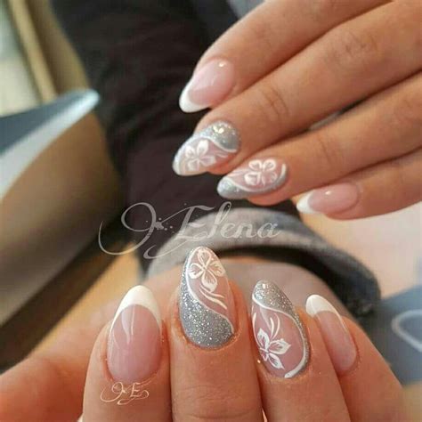 French Bianco Argento Glitter Fiori Glitter French Manicure Glitter