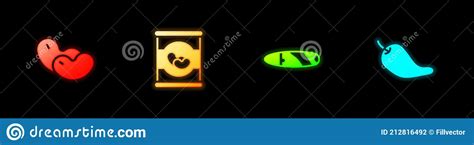 Set Beans In Can Cigar And Hot Chili Pepper Pod Icon Vector Stock Vector Illustration Of