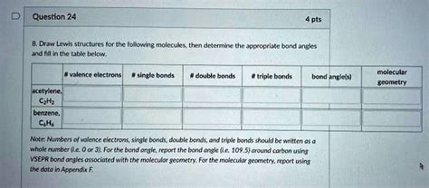 SOLVED: Text: Question 24 4 pts Draw Lewis structures for the following molecules then determine ...