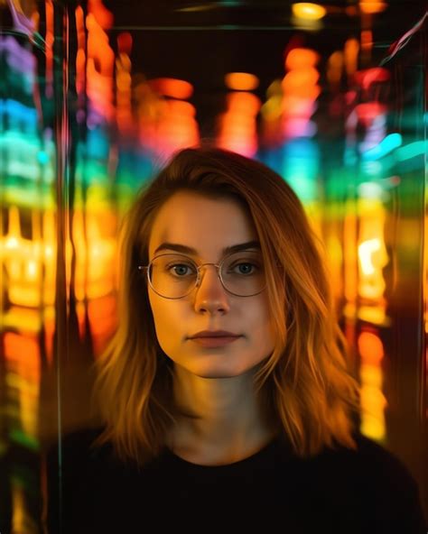 Premium Ai Image A Woman Stands In Front Of A Colorful Wall With The