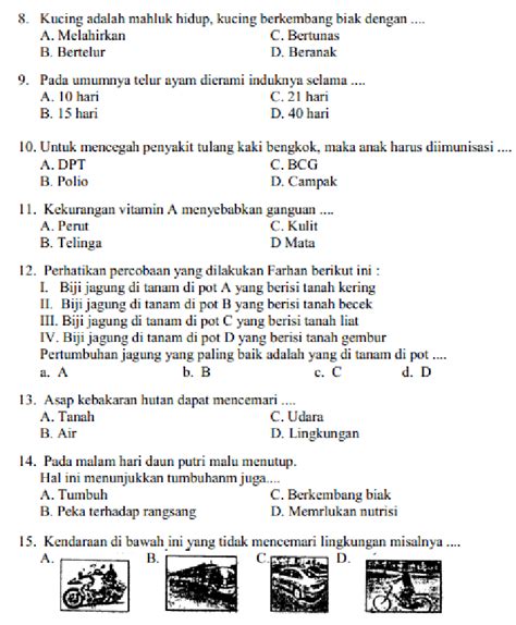 Latihan Soal Pas Ipa Kelas Sd Mi Semester Acuan Bersama Juknis