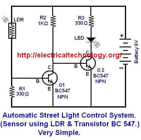 Automatic Street Light Control System Using Ldr Transistor Bc