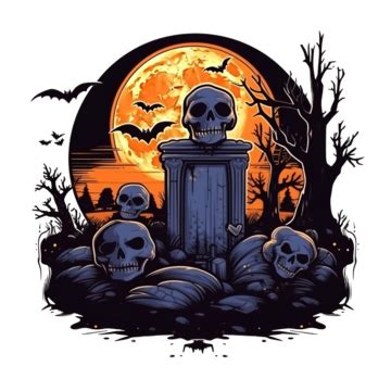 Halloween Pumpkins Cartoons Grave And Coffin At Night Design Scary