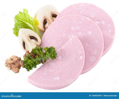 Bologna Slice Piece Boiled Sausage Slice Boiled Sausage Isolated Stock