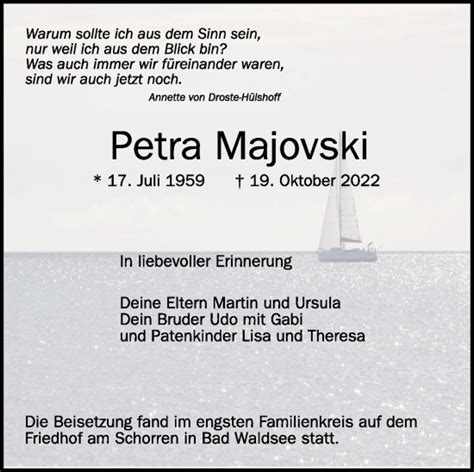 Traueranzeigen Von Petra Majovski Schwaebische De Trauerportal