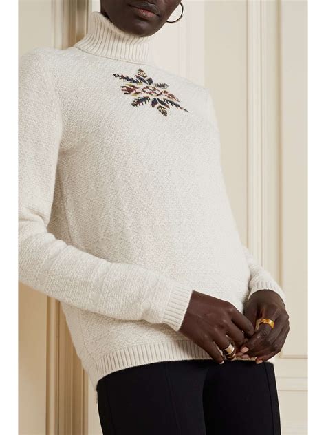 White Dolcevita Bernina Jacquard Knit Cashmere Turtleneck Sweater