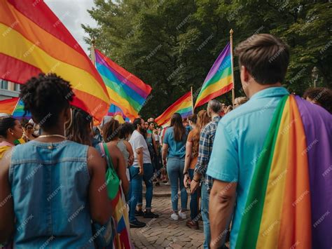 Premium Photo A Crowd Of People Holds Rainbow Flags To Support The