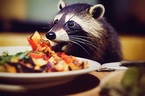 Premium Photo | There is a raccoon eating a piece of food on a plate ...