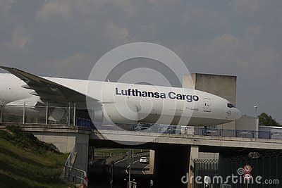 Lufthansa Cargo Plane Over Bridge Doing Taxi In Frankfurt Airport Fra