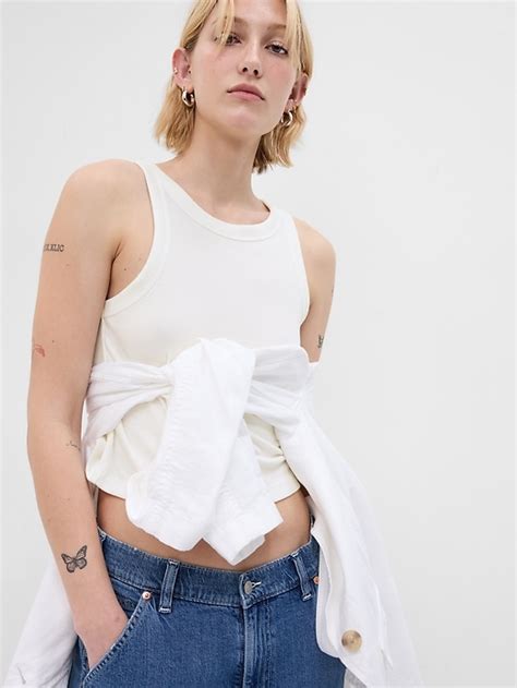 Mini Rib Cropped Halter Tank Top Gap