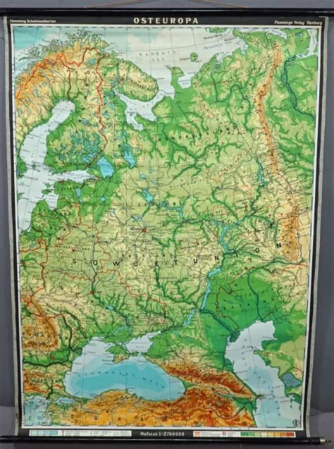 Eastern Europe Vintage Rollable Map Wall Chart Poster Picclick Uk