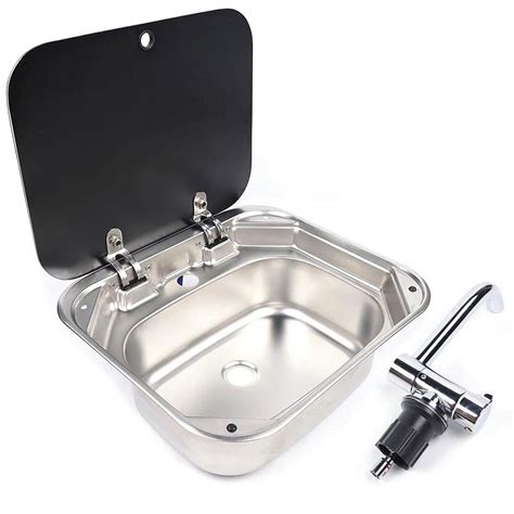 Buy Kitchen RV Sink Faucet W/Folding Lid Camper Sink Drop-in Stainless Steel Sink Hand Wash ...