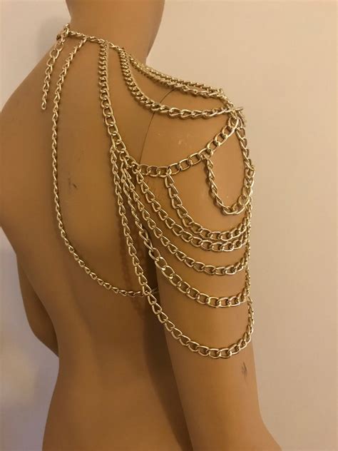 Gold Shoulder Necklace One Shoulder Necklace Body Harness Etsy