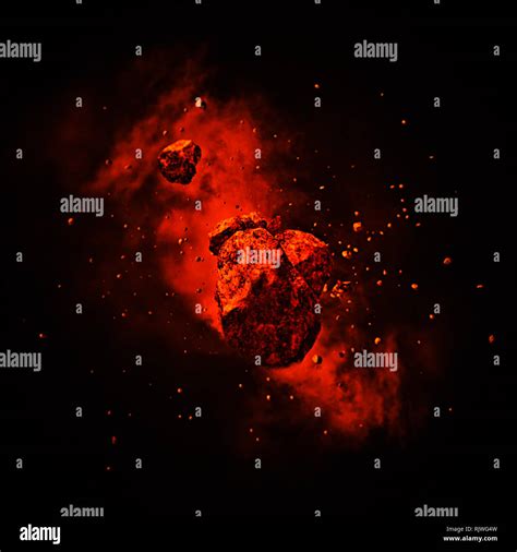 Fire meteor storm. Powerful asteroid moving. Concept art Stock Photo ...