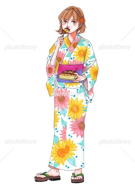 たこ焼きを食べる少女全身 イラスト素材 4410630 フォトライブラリー Photolibrary