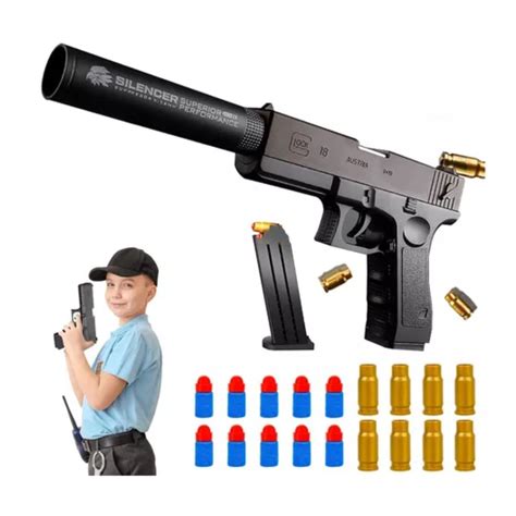 Pistola Juguete Balas Blandas Con Silenciador Regalo Niños Negro