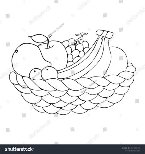 Fruit Basket Coloring Page Kids Vector Stock Vector (Royalty Free ...