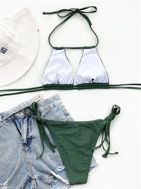 Free Shipping Woman Halter Criss Cross Bikini Top Swimwear String Thong Bikinis Set Jkp