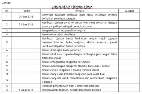 Jadual Kerja Kerja Kursus Sejarah Tingkatan 5 2021 Contoh Jadual Riset