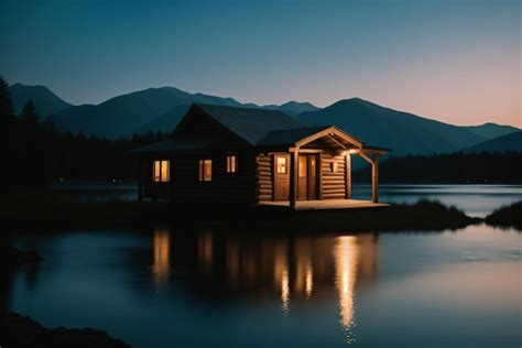 Premium AI Image | Detail of a lone cabin by a tranquil lake