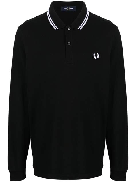 Fred Perry Logo Embroidered Cotton Polo Shirt Black Farfetch