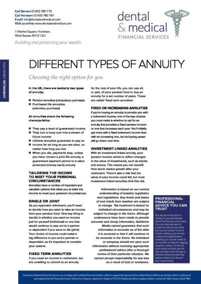 Different types of annuity - Dental & Medical