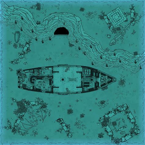 Sunken Shipwreck Battle Map 30 X 30 Rbattlemaps