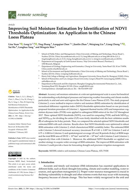 Improving Soil Moisture Estimation By Identification Of NDVI Thresholds