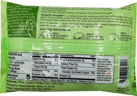 41 Miracle Noodles Nutrition Facts