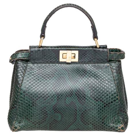 Fendi Green Black Python Mini Peekaboo Top Handle Bag Fendi The