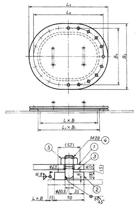 Jis F Type B Flush Multi Bolt Oval Manhole Marine Outfitting