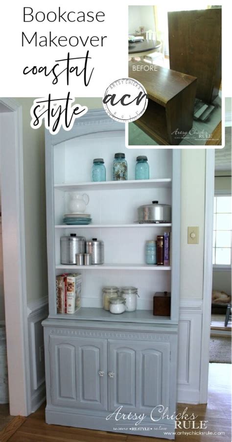 Bookcase Makeover Coastal Decor Pale Blue With A White Glaze