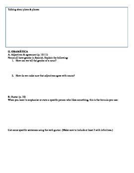 Expresate Book 2 Ch 1 Test Review Worksheet By ALJanda TPT