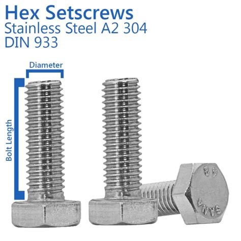 M Mm Set Screws Hex Head Fully Threaded Bolts A Stainless Steel