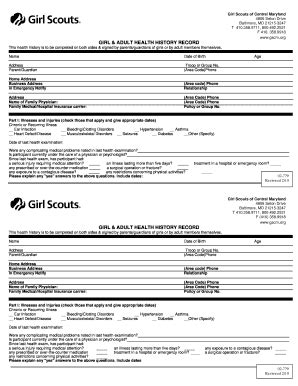 Girl Scout Health History Form 28B