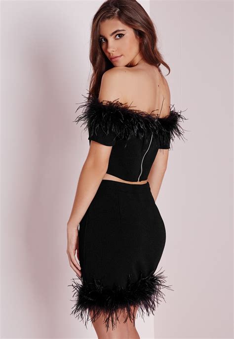 Missguided Feather Bardot Crop Top Black Bardot Crop Top Black Crop Tops Crop Tops