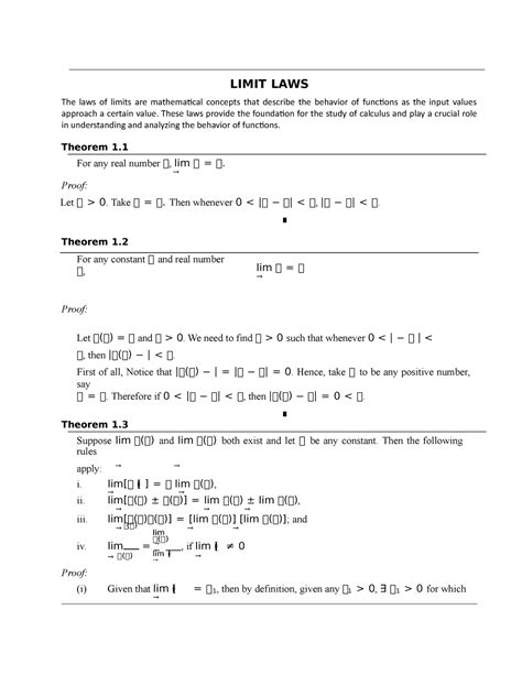 Limit Laws Limit Laws The Laws Of Limits Are Mathematical Concepts