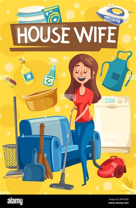 House Wife Doing Housework Or Household Chores With Cleaning Tools