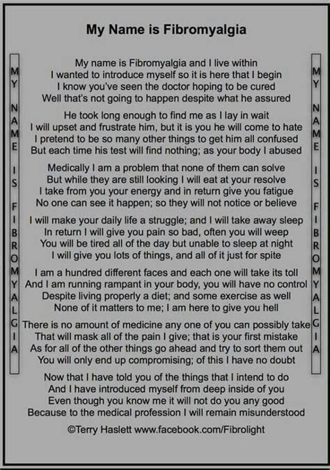 My Name Is Fibromyalgia Chronic Fatigue Syndrome Chronic Illness