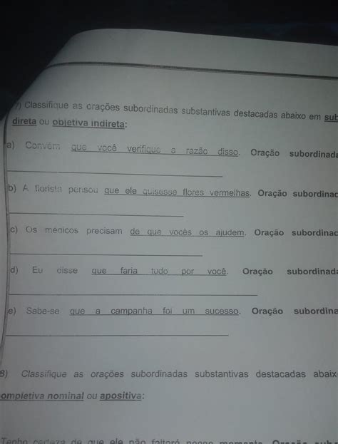 Identifique As Orações Subordinadas Substantivas E Classifique-as