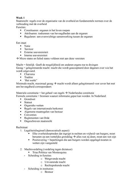 Samenvatting Beginselen Alle Zes Weken Week 1 Staatsrecht Regels