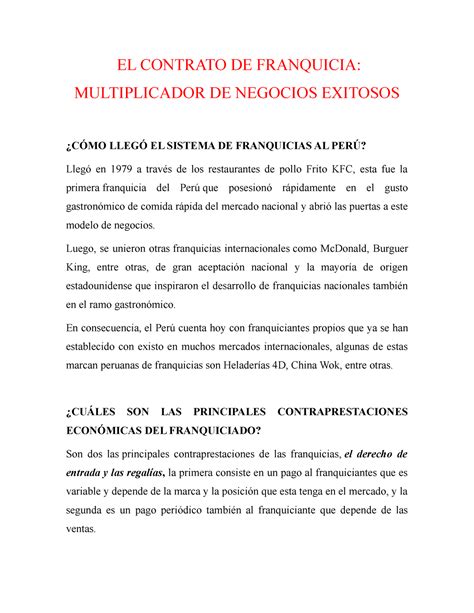 EL Contrato DE Franquicia EL CONTRATO DE FRANQUICIA MULTIPLICADOR DE