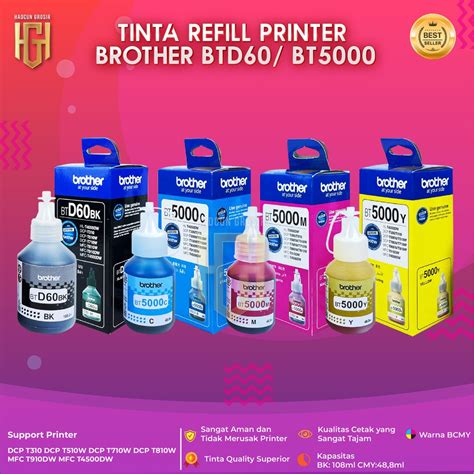 Jual 1 SET 4 PCS Tinta Brother BTD60BK BT5000 Tinta Printer DCP T300