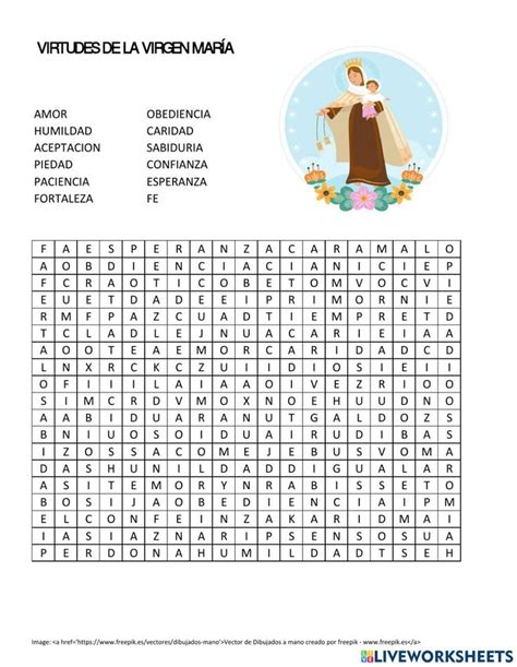 Las Virtudes De La Virgen Maria Worksheet Padrenuestro