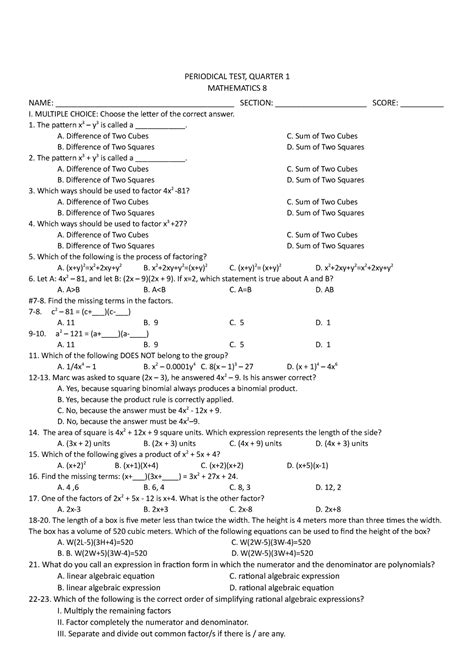 3rd Quarter Periodical Tests For Grade 8 Sy 2023 2024 With Tos And