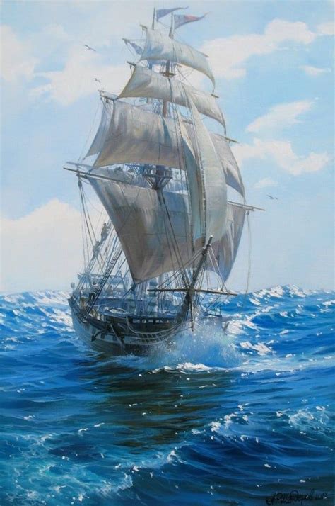 Ship Painting By Alexander Shenderov Ocean Art Sailboat Oil Painting