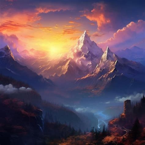 Premium Ai Image Majestic Mountain Sunset Breathtaking Landscape