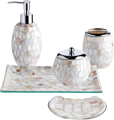 Bathroom Accessory Sets 5PC Gold Mosaic Glass Bathroom Accessory ...