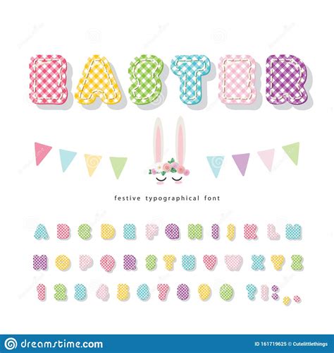 Easter Plaid Font Colorful Textile Alphabet Cute Decorative 3d ABC